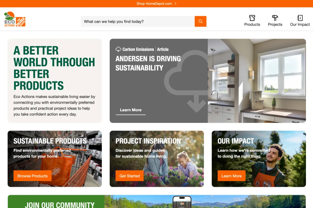 The Eco Actions homepage
